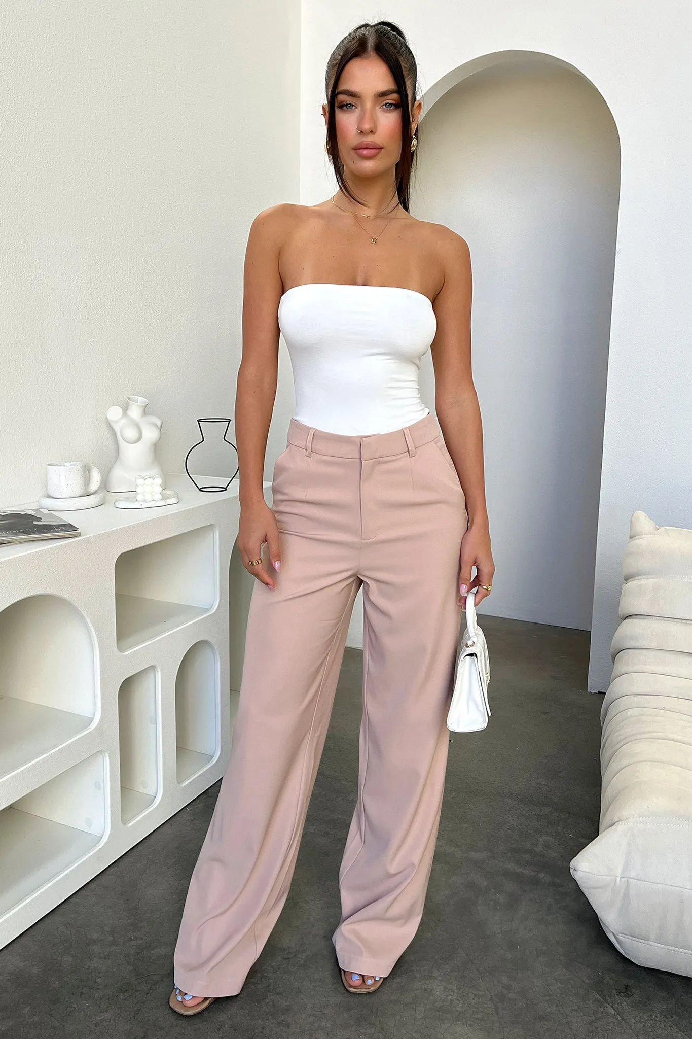 Alaric High Rise Pants - Beige