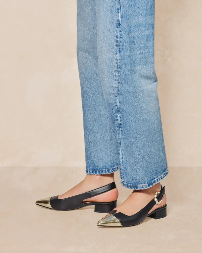 Alicia Black & Gold Flats