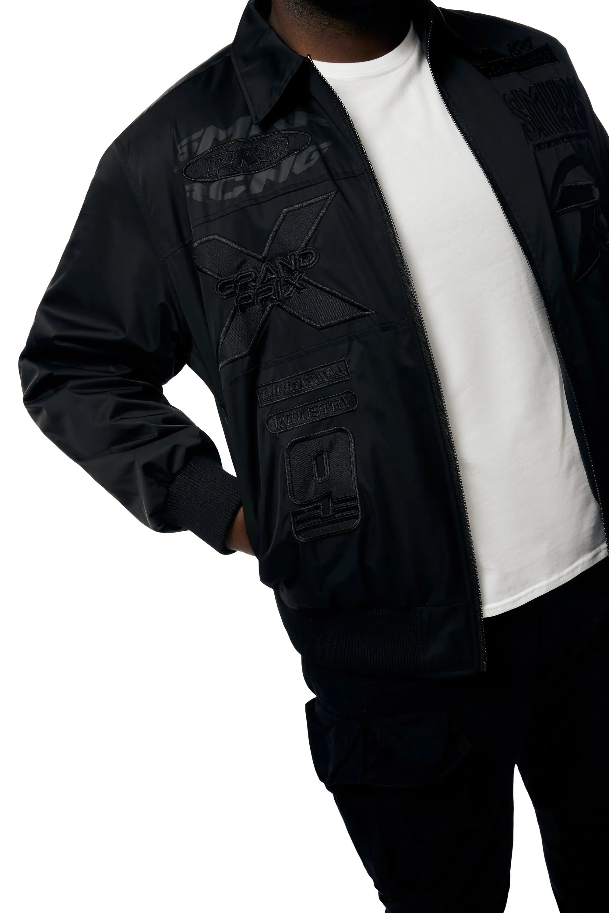 Big and Tall - Windbreaker Racing Jacket - Black