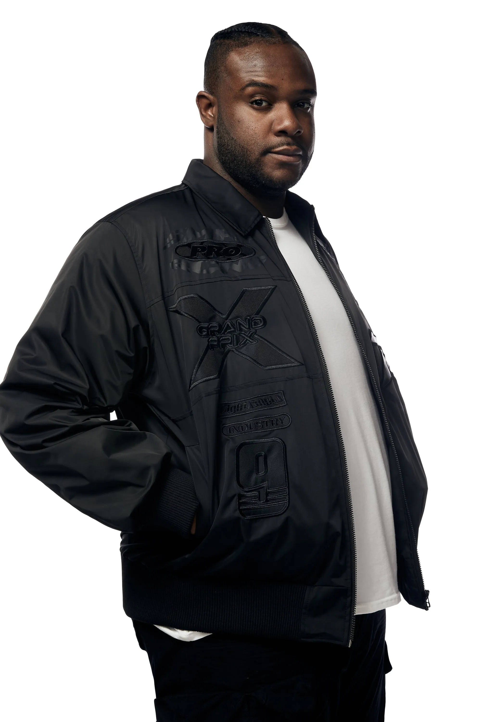 Big and Tall - Windbreaker Racing Jacket - Black