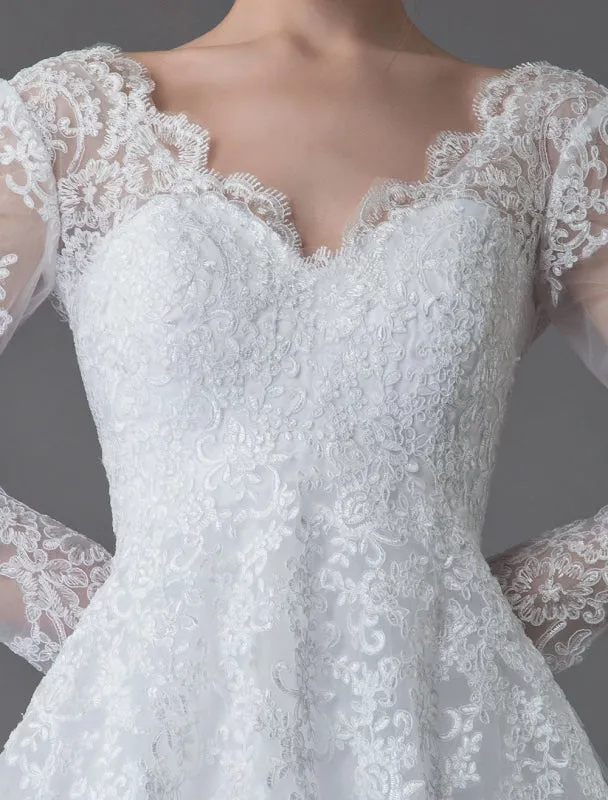 Lace Wedding Dresses Ball Gown V Neck Long Sleeve Backless Princess Bridal Dress Exclusive
