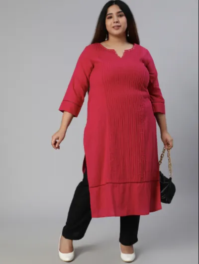 Plus size Pink Cotton Kurti Set UK Next Day