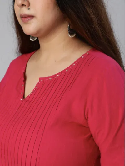 Plus size Pink Cotton Kurti Set UK Next Day