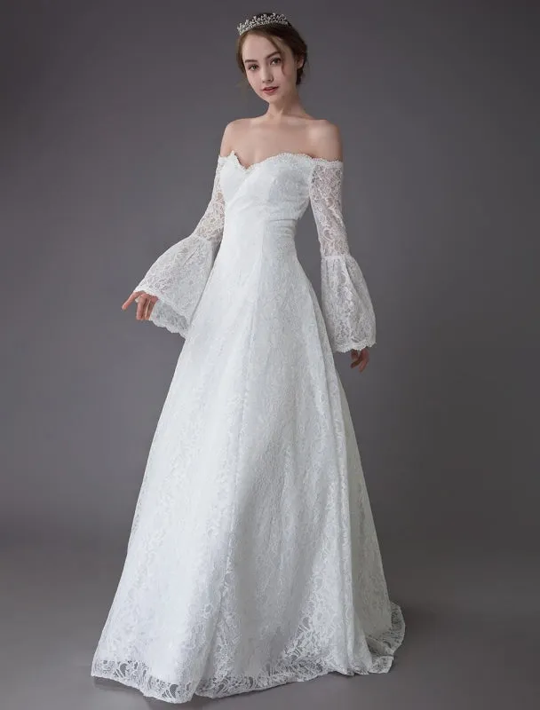 Princess Wedding Dresses Lace Off The Shoulder Long Sleeve A Line Floor Length Bridal Gown Exclusive