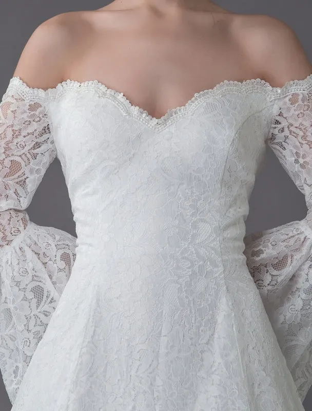 Princess Wedding Dresses Lace Off The Shoulder Long Sleeve A Line Floor Length Bridal Gown Exclusive