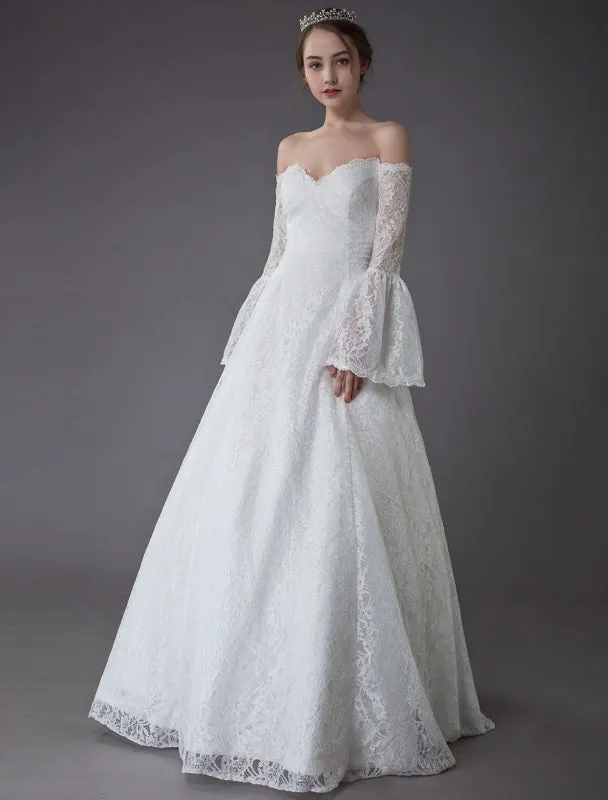Princess Wedding Dresses Lace Off The Shoulder Long Sleeve A Line Floor Length Bridal Gown Exclusive