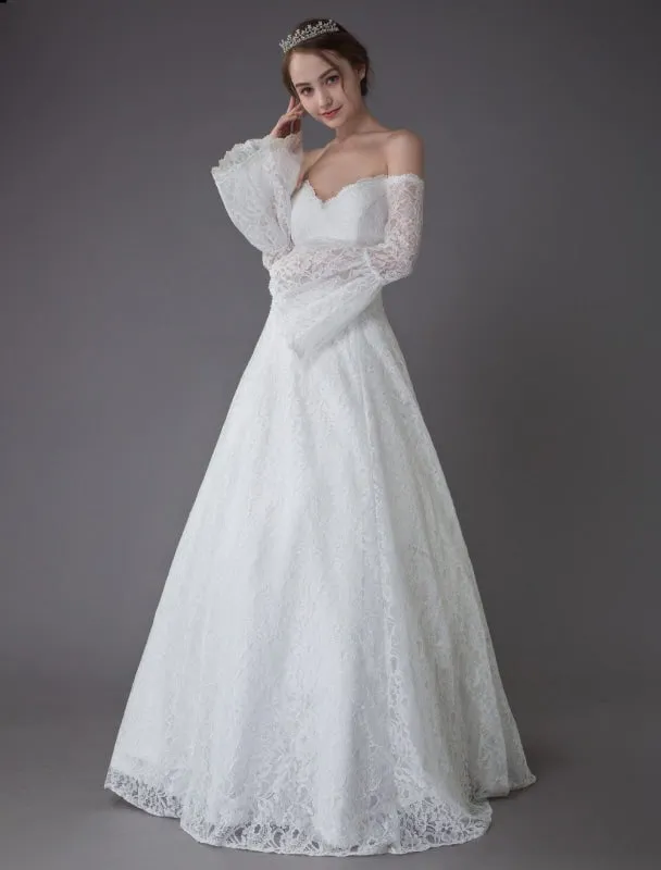 Princess Wedding Dresses Lace Off The Shoulder Long Sleeve A Line Floor Length Bridal Gown Exclusive