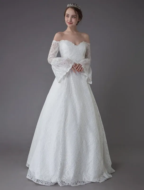 Princess Wedding Dresses Lace Off The Shoulder Long Sleeve A Line Floor Length Bridal Gown Exclusive