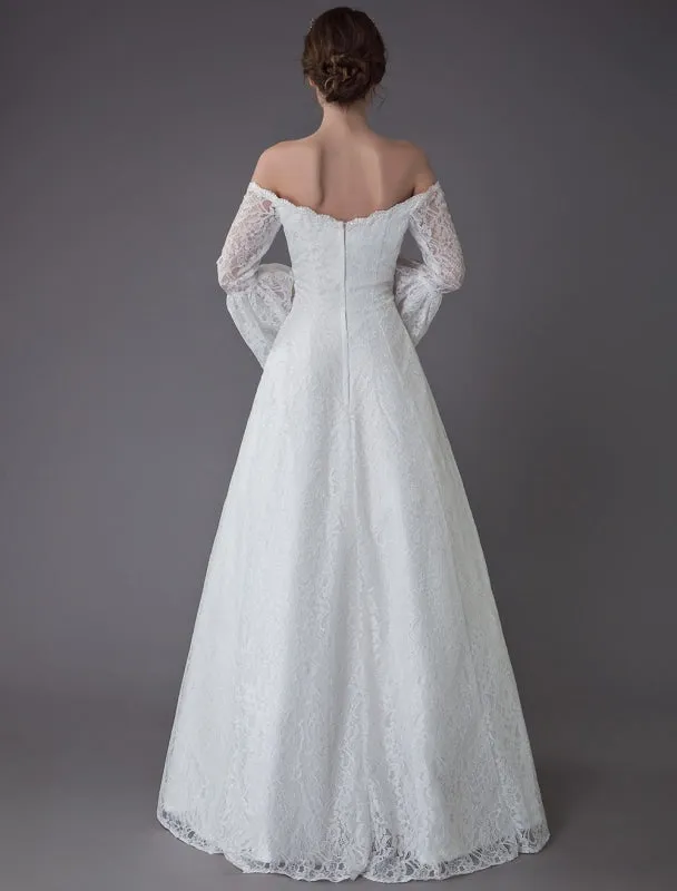 Princess Wedding Dresses Lace Off The Shoulder Long Sleeve A Line Floor Length Bridal Gown Exclusive