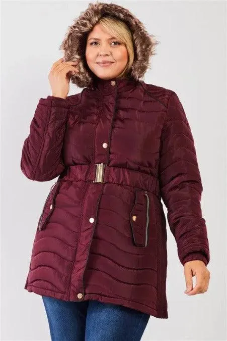 Quilt Faux-fur Detachable Hood Puffer Jacket