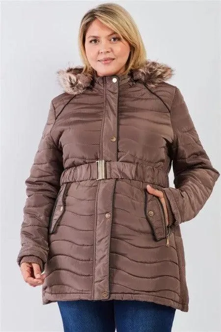 Quilt Faux-fur Detachable Hood Puffer Jacket