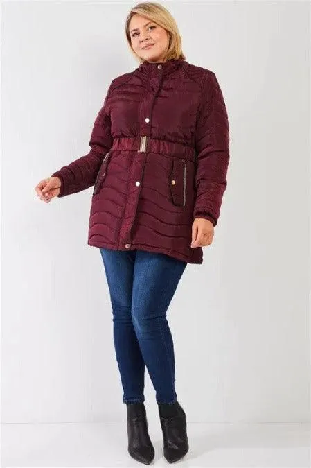 Quilt Faux-fur Detachable Hood Puffer Jacket