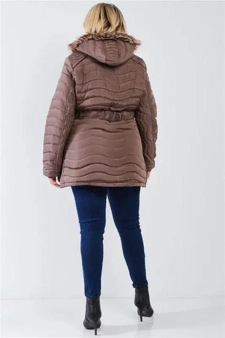 Quilt Faux-fur Detachable Hood Puffer Jacket