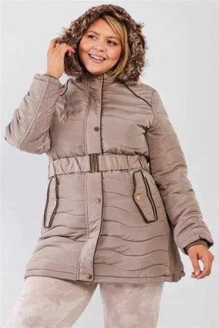 Quilt Faux-fur Detachable Hood Puffer Jacket