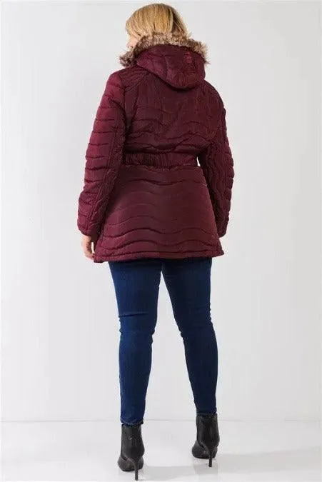 Quilt Faux-fur Detachable Hood Puffer Jacket