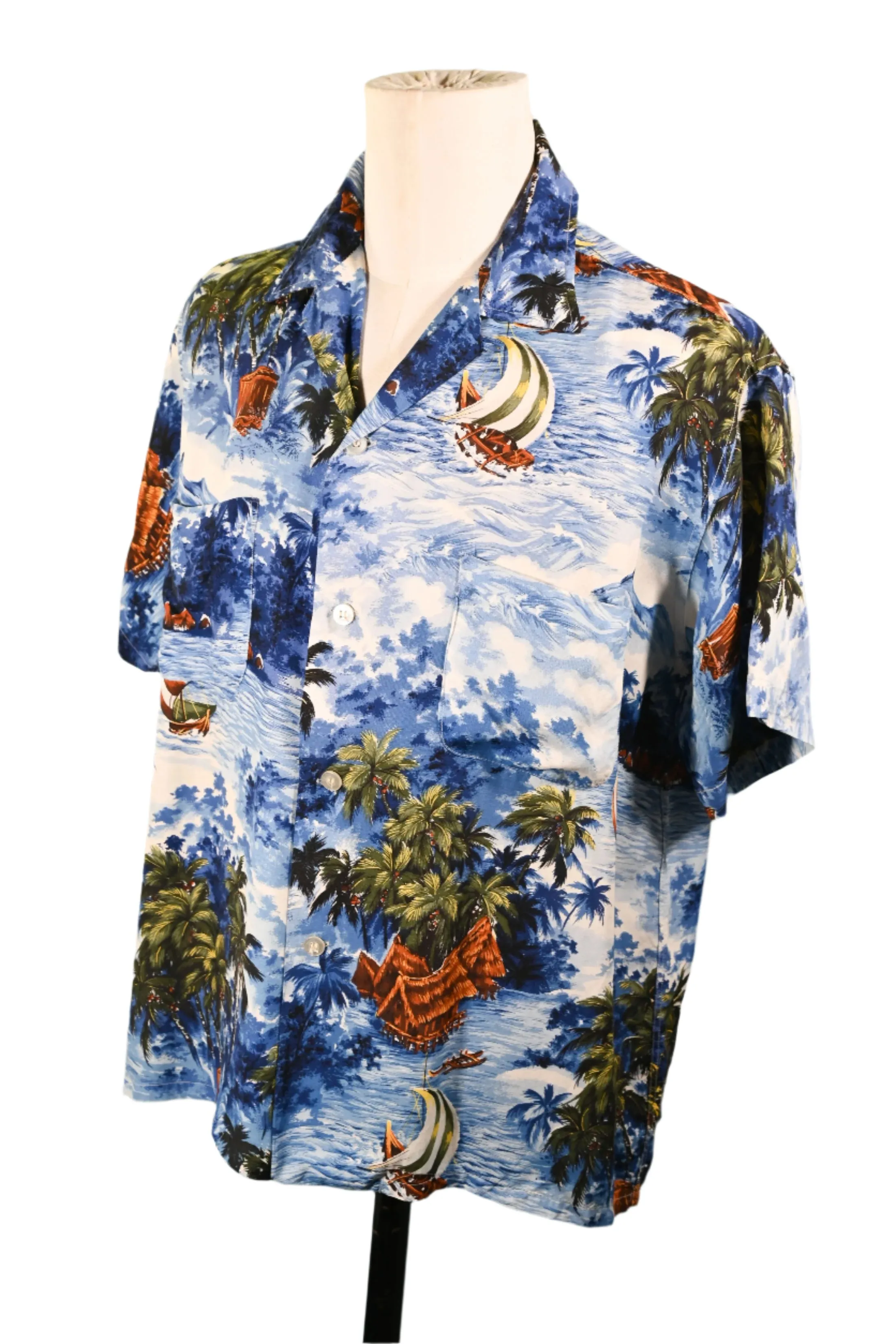 Sports Wear Vintage 50s Rayon Hawaiian Shirt, Made in Japan L
