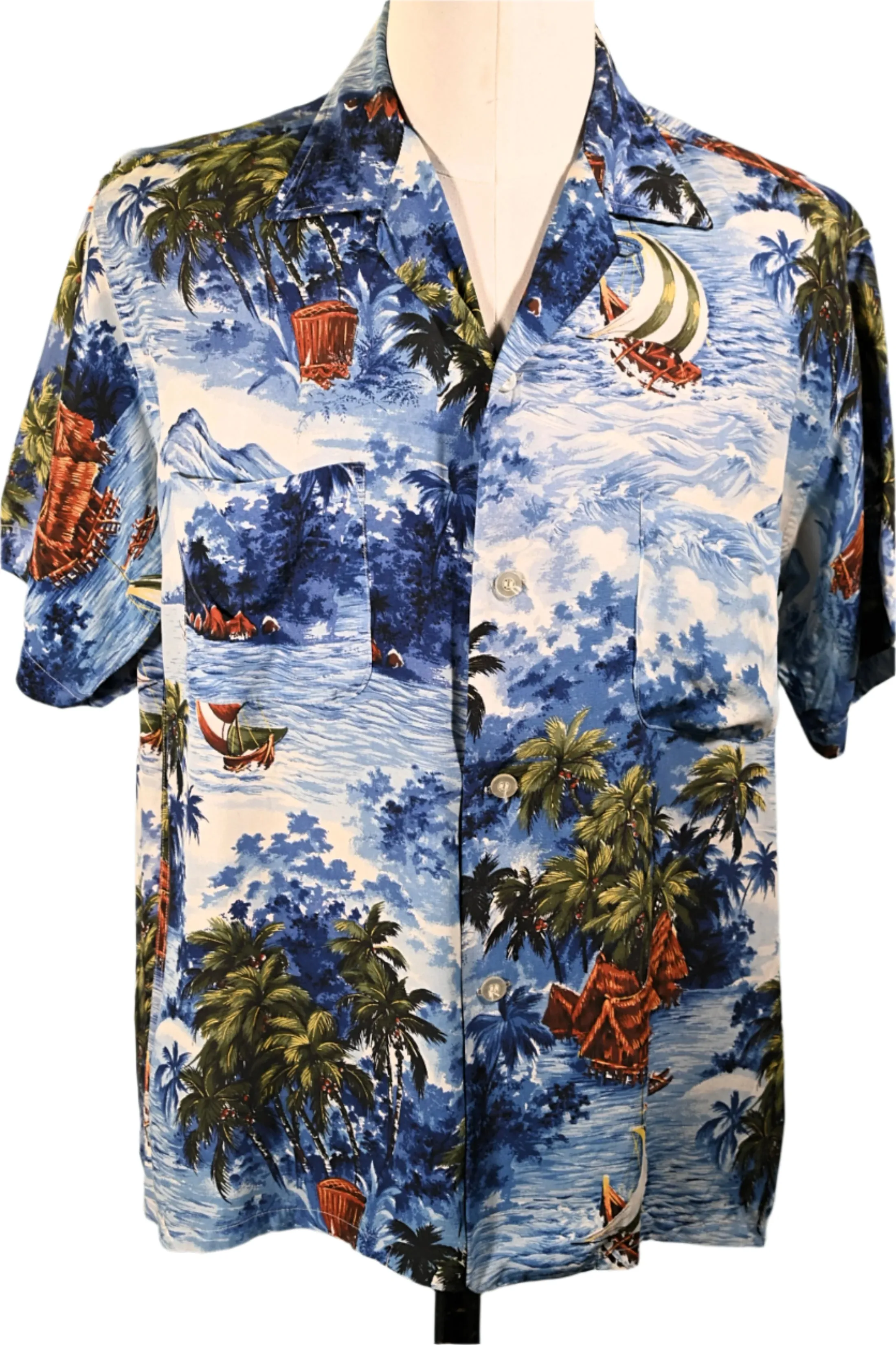 Sports Wear Vintage 50s Rayon Hawaiian Shirt, Made in Japan L