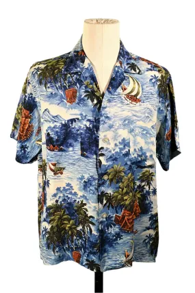 Sports Wear Vintage 50s Rayon Hawaiian Shirt, Made in Japan L