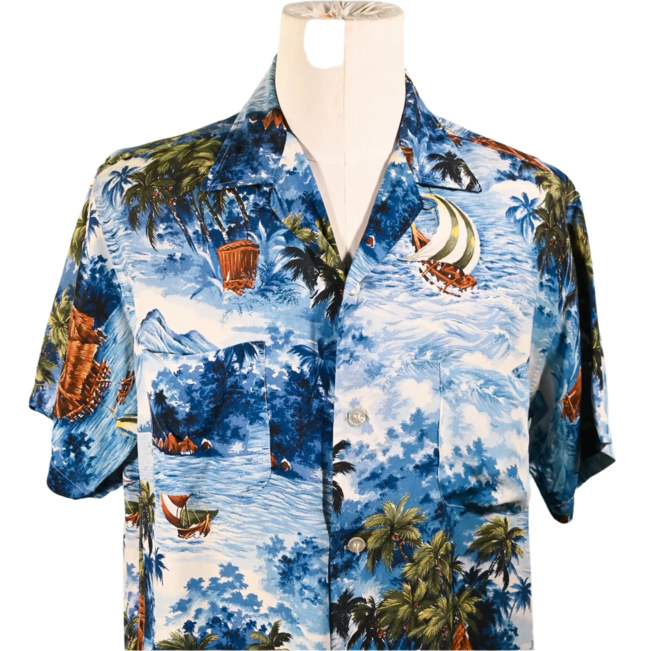 Sports Wear Vintage 50s Rayon Hawaiian Shirt, Made in Japan L