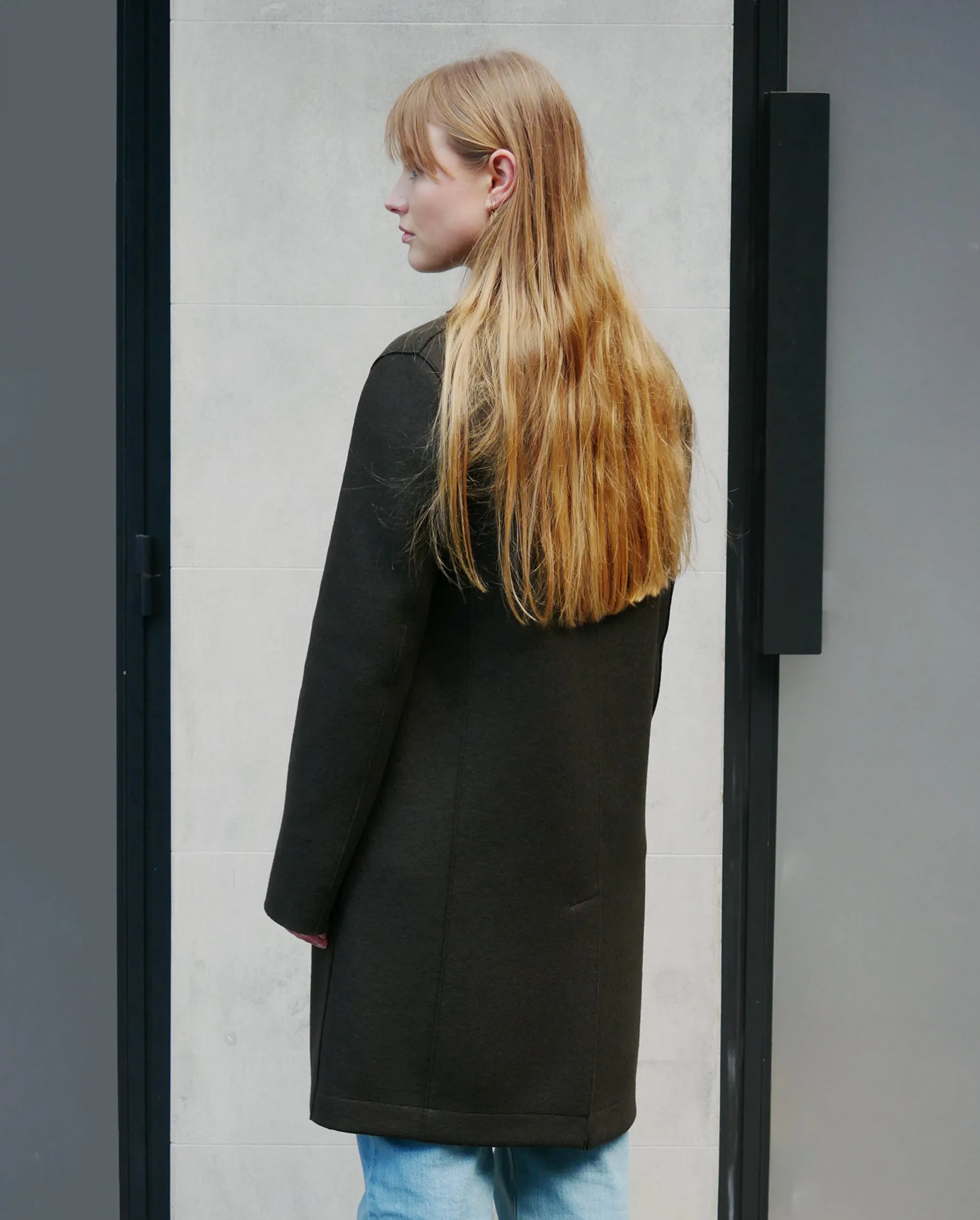 WOMEN TOPCOAT PRESSED WOOL / DARK BROWN