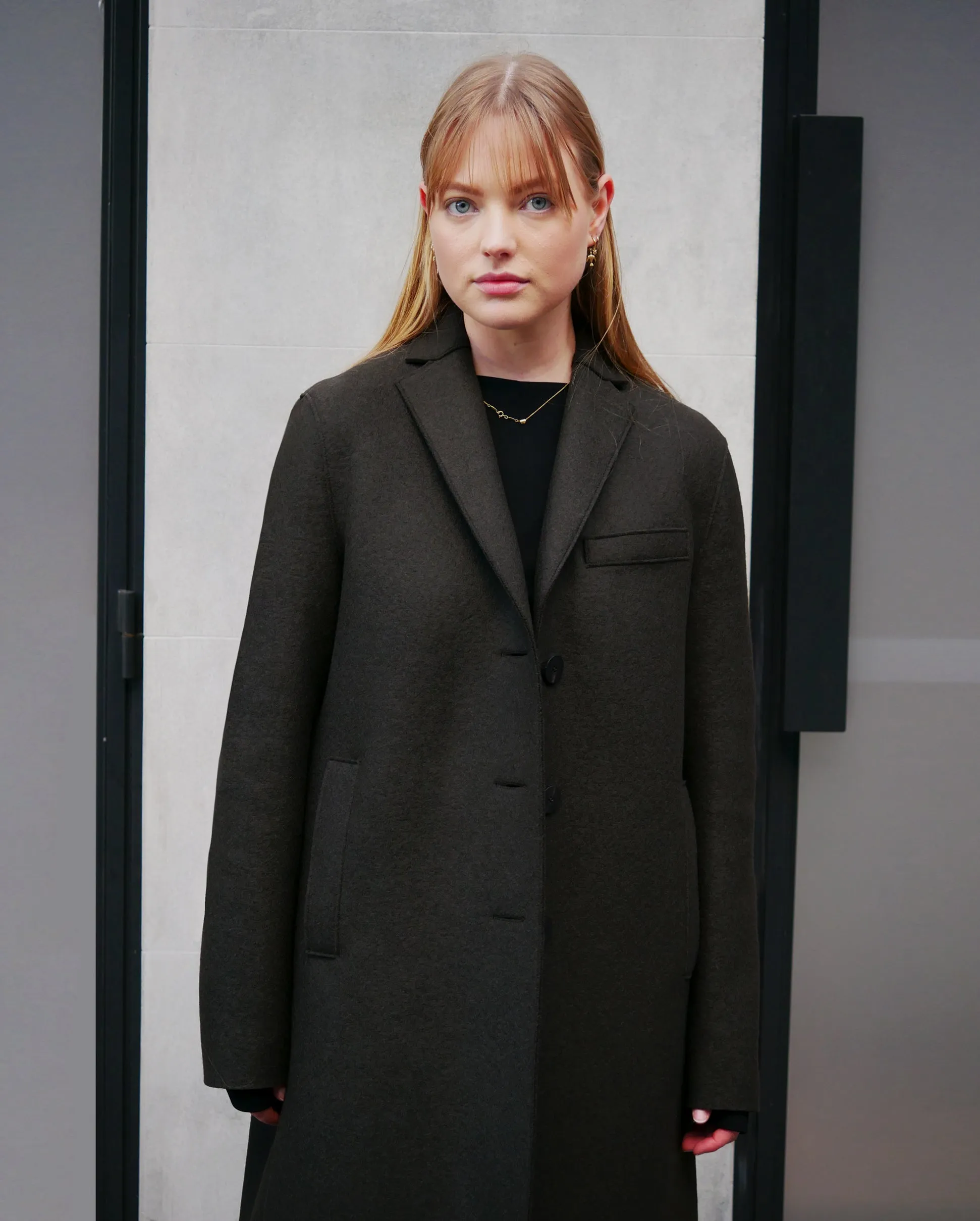 WOMEN TOPCOAT PRESSED WOOL / DARK BROWN