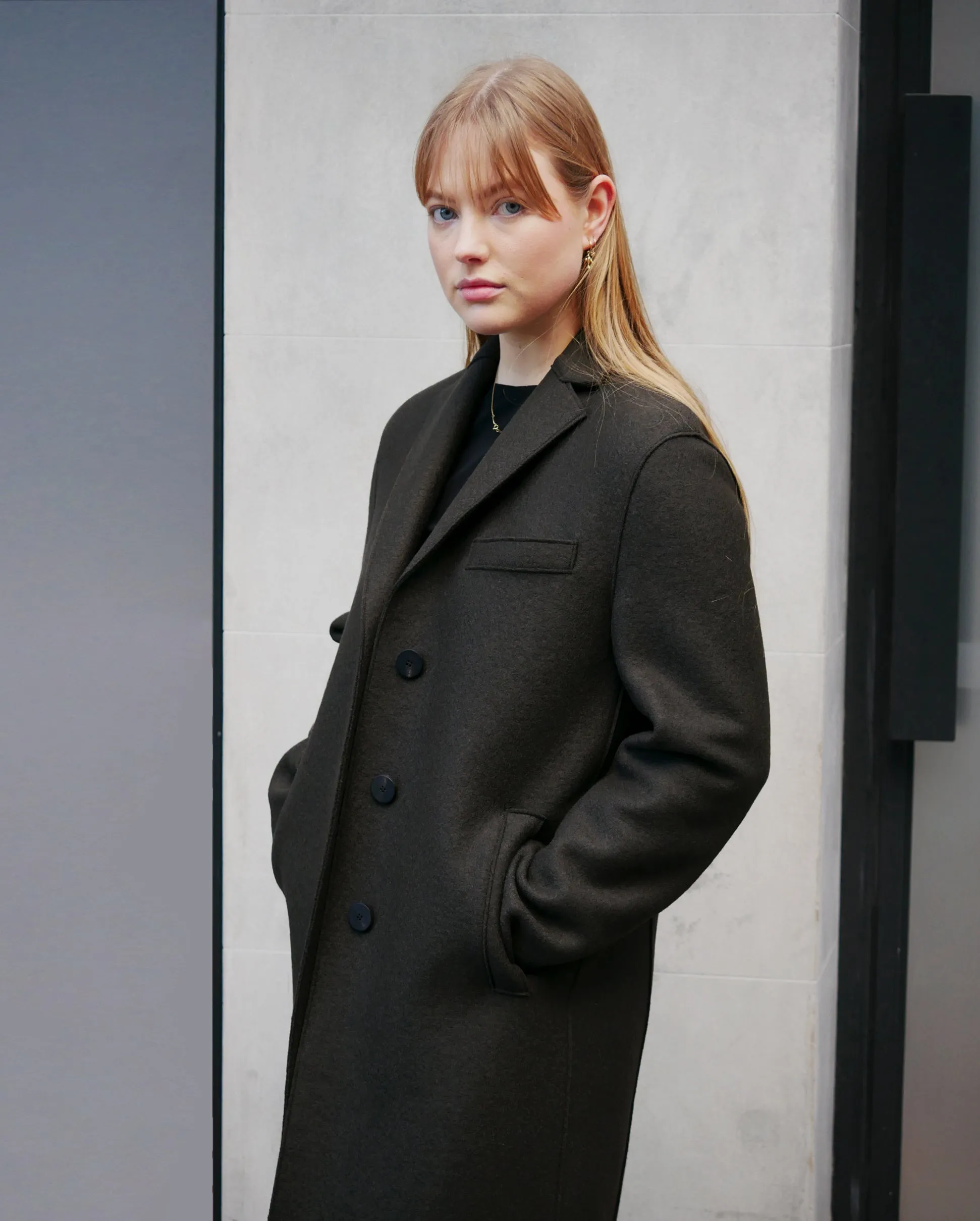 WOMEN TOPCOAT PRESSED WOOL / DARK BROWN